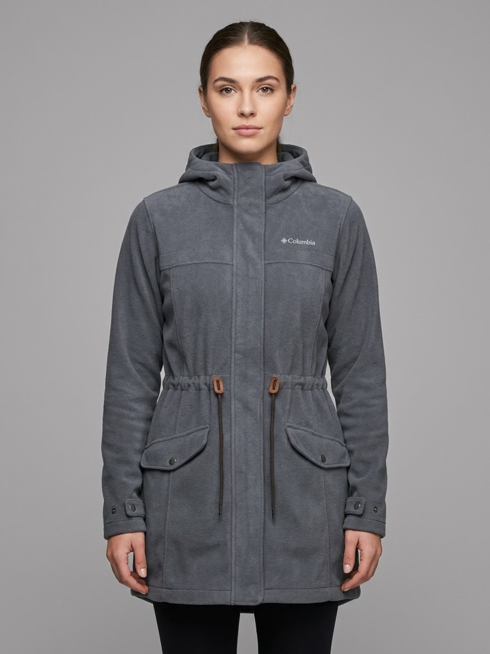 Columbia Women's Charcoal Grey Hooded Softshell Mid-Length Jacket - Size XL